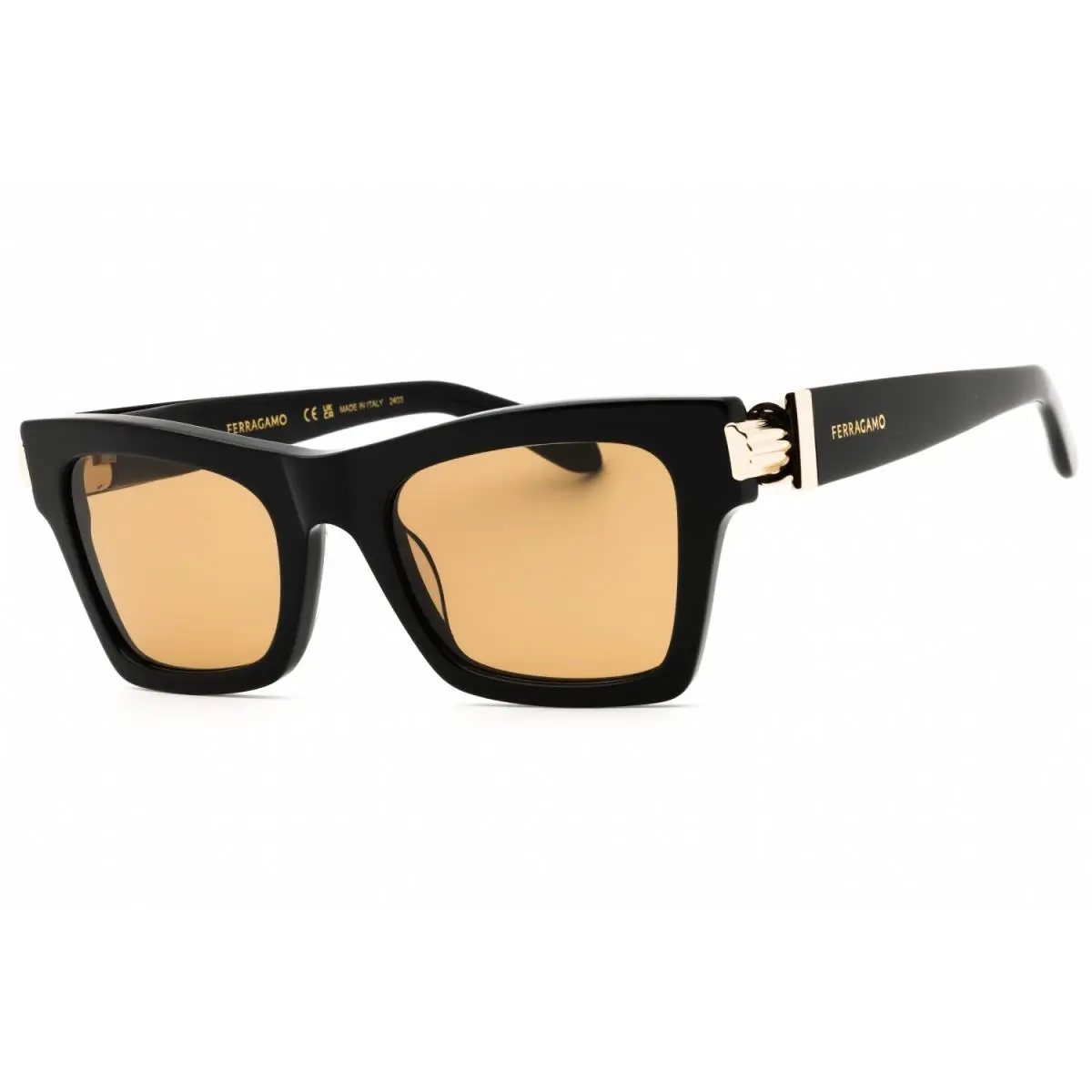 SF2013S 011 Sunglasses Black Gold Frame Gold Brown Lens 52mm by Salvatore Ferragamo