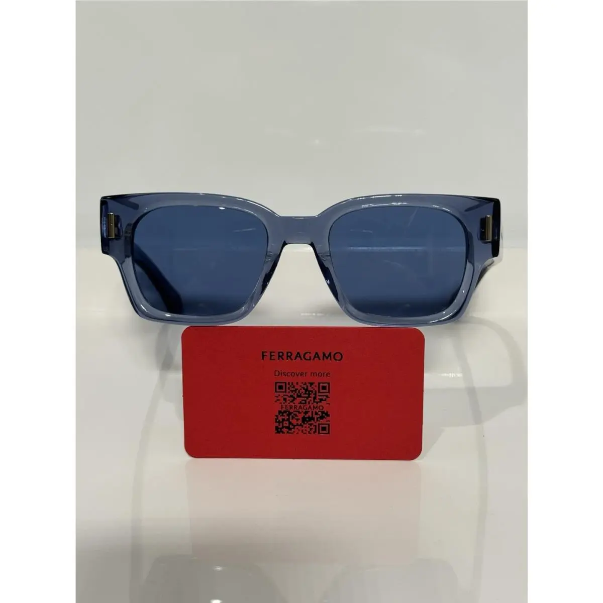 Salvatore Ferragamo SF2010F 432 Crystal Blue Chunky Square Acetate Sunglasses