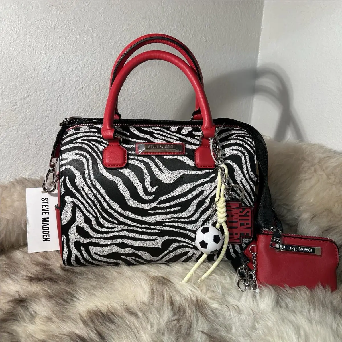 Steve Madden Bdell Satchel with Crossbody Strap - Zebra Print