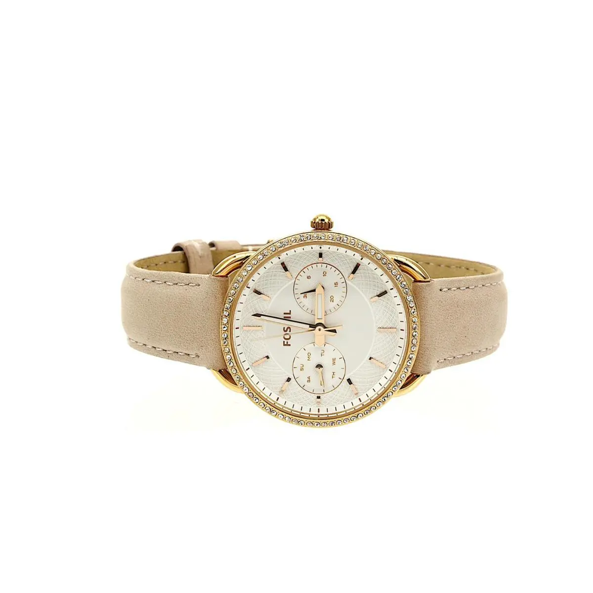 Fossil Women`s Rose Gold Light Pink Jacqueline Leather Strap Watch F1021 - Dial: Mother Of Pearl, Band: Light Pink