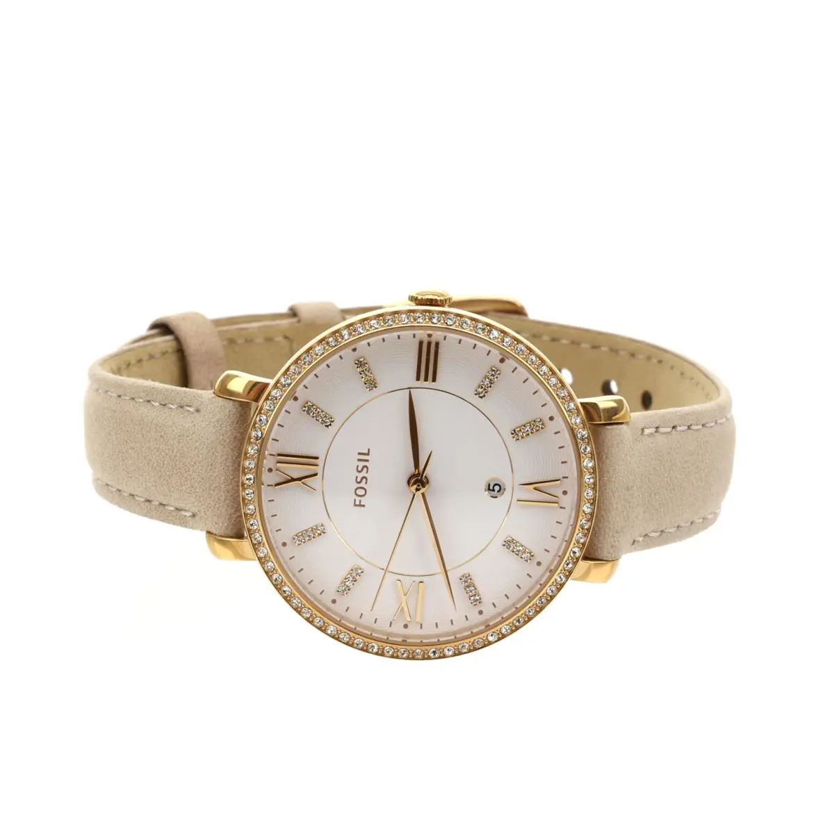 Fossil Women`s Rose Gold Light Pink Jacqueline Leather Strap Watch F2120