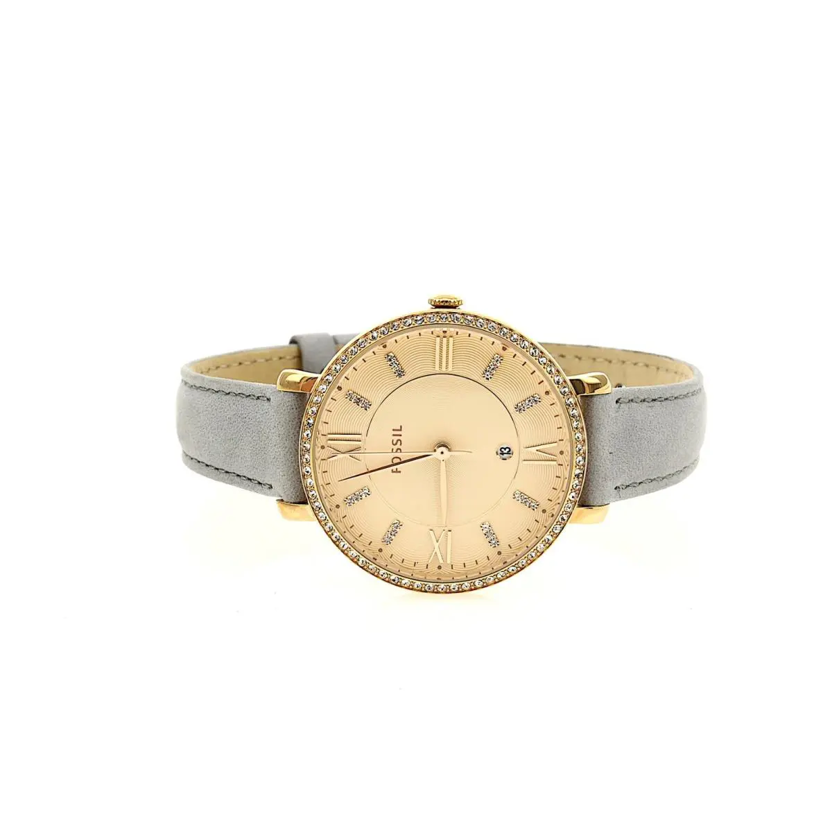 Fossil Jacqueline Women`s Grey Rose Gold Leather Strap Watch F2111 - Dial: Rose Gold, Band: Grey