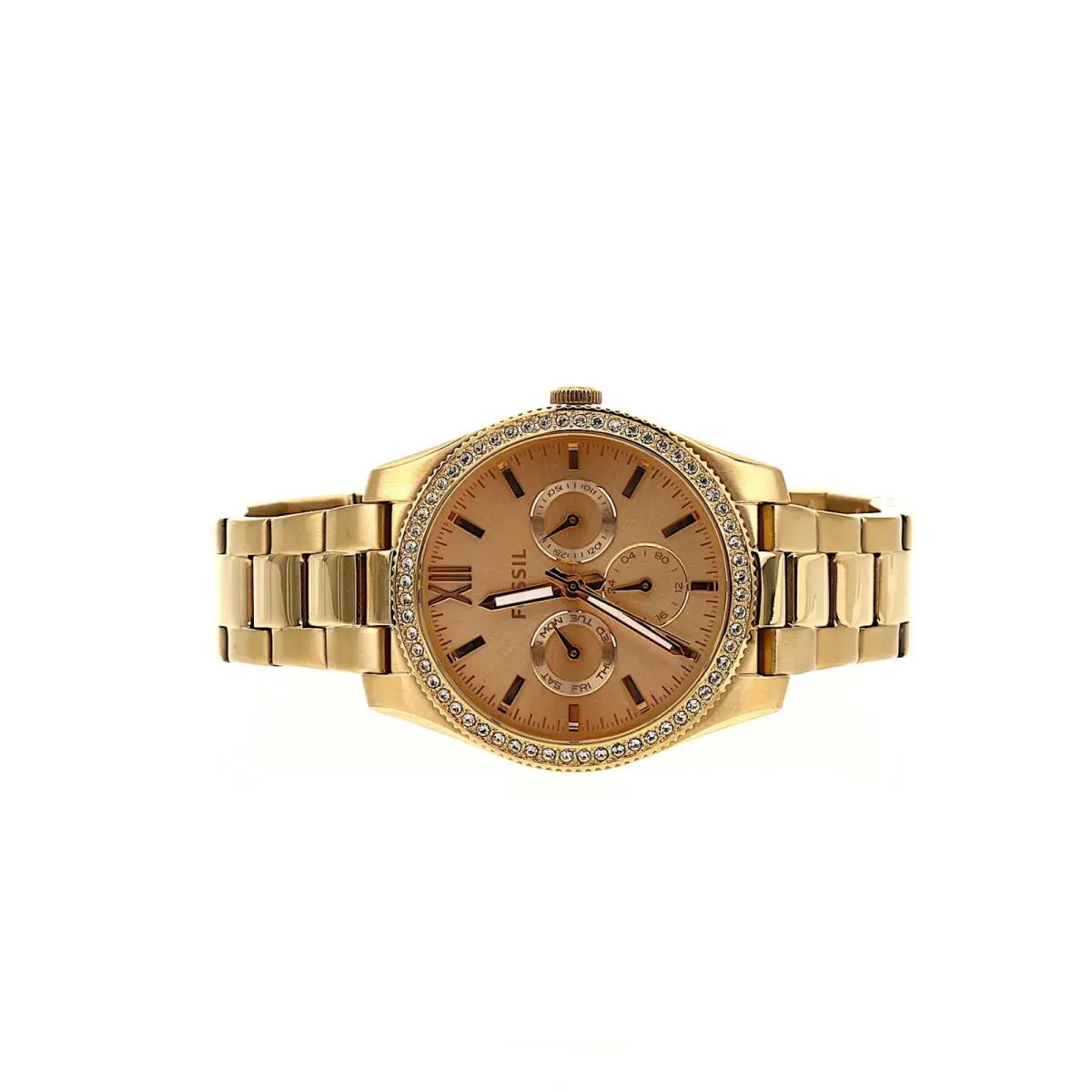 Fossil Women`s Rose Gold Scarlette Multifunction Crystal Bracelet Watch F1023 - Dial: Rose Gold, Band: Rose Gold
