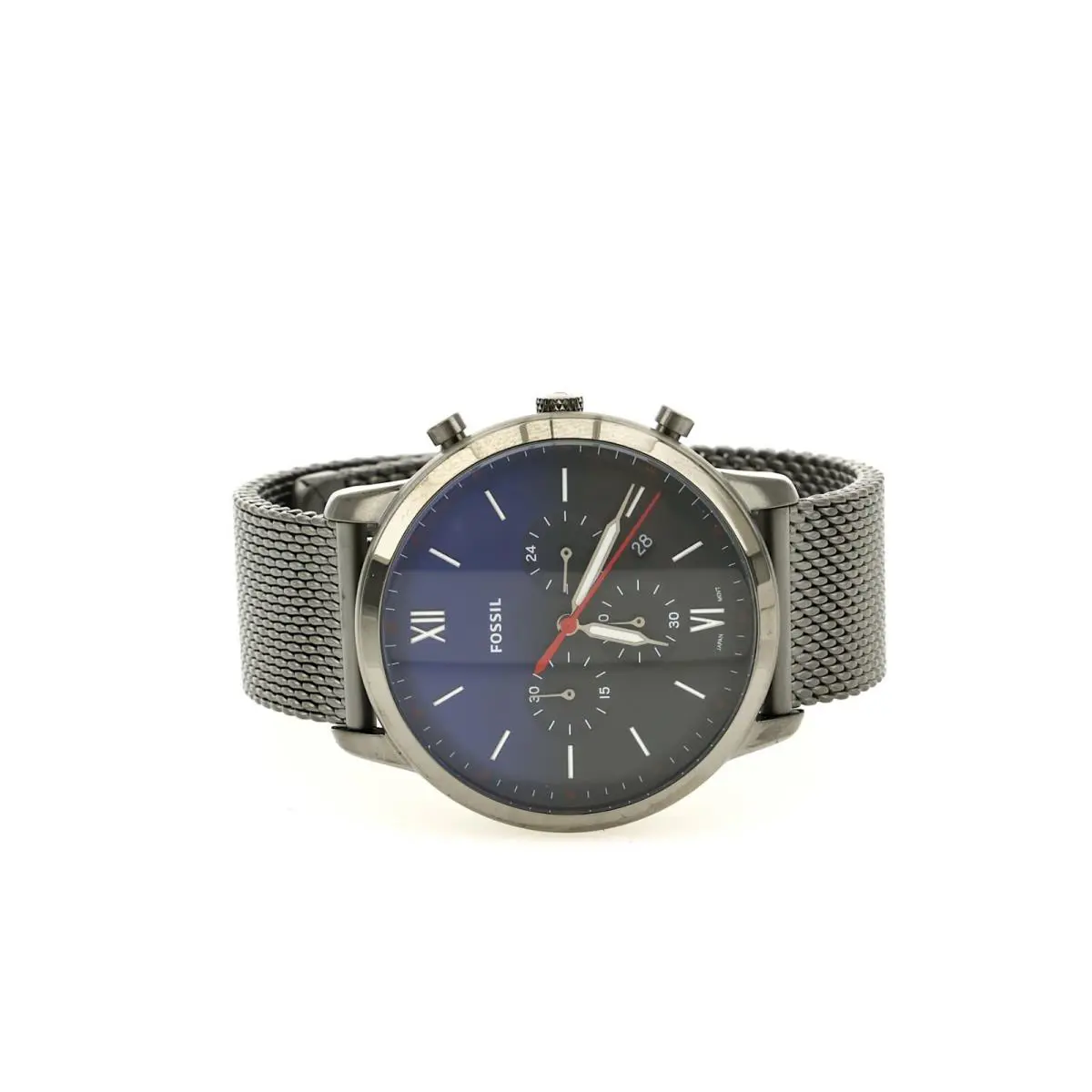 Fossil 44mm FS5383 Neutra Chronograph Smoke Stainless Steel Bracelet Watch F1330 - Dial: Blue, Band: Silver