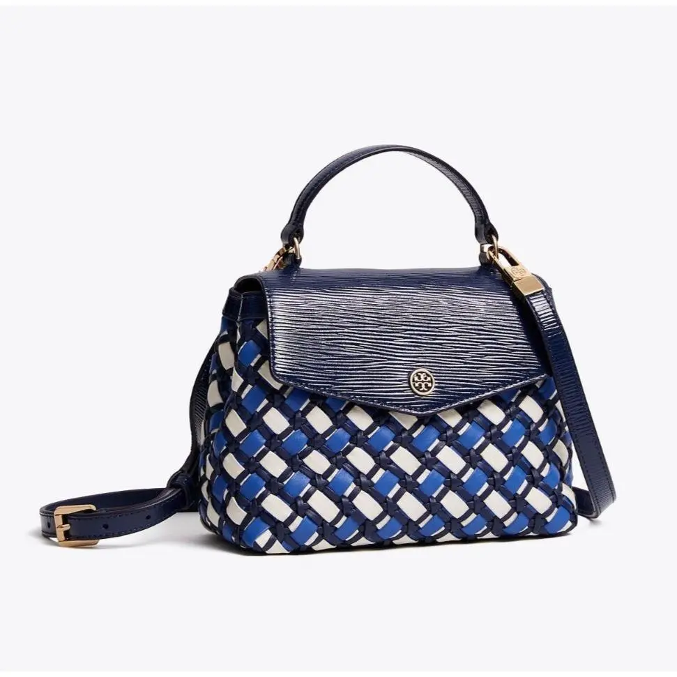 Tory Burch Women`s Robinson Woven Small Top-handle Satchel Royal Navy 54663