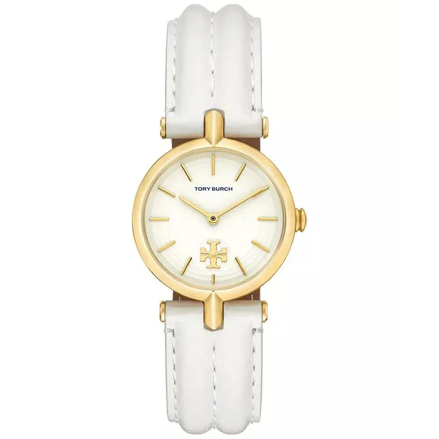 Tory Burch Women`s Kira White Leather Strap Gold Watch 30mm TBW2040