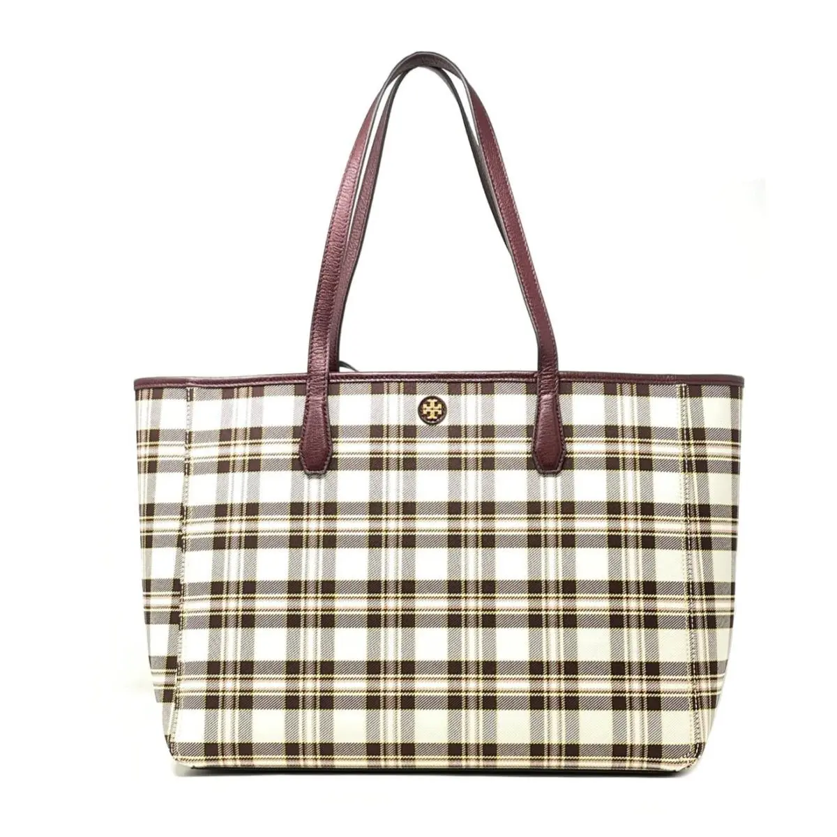 Tory Burch Women`s Blake Large Tote Bag Brie Plaid 85987