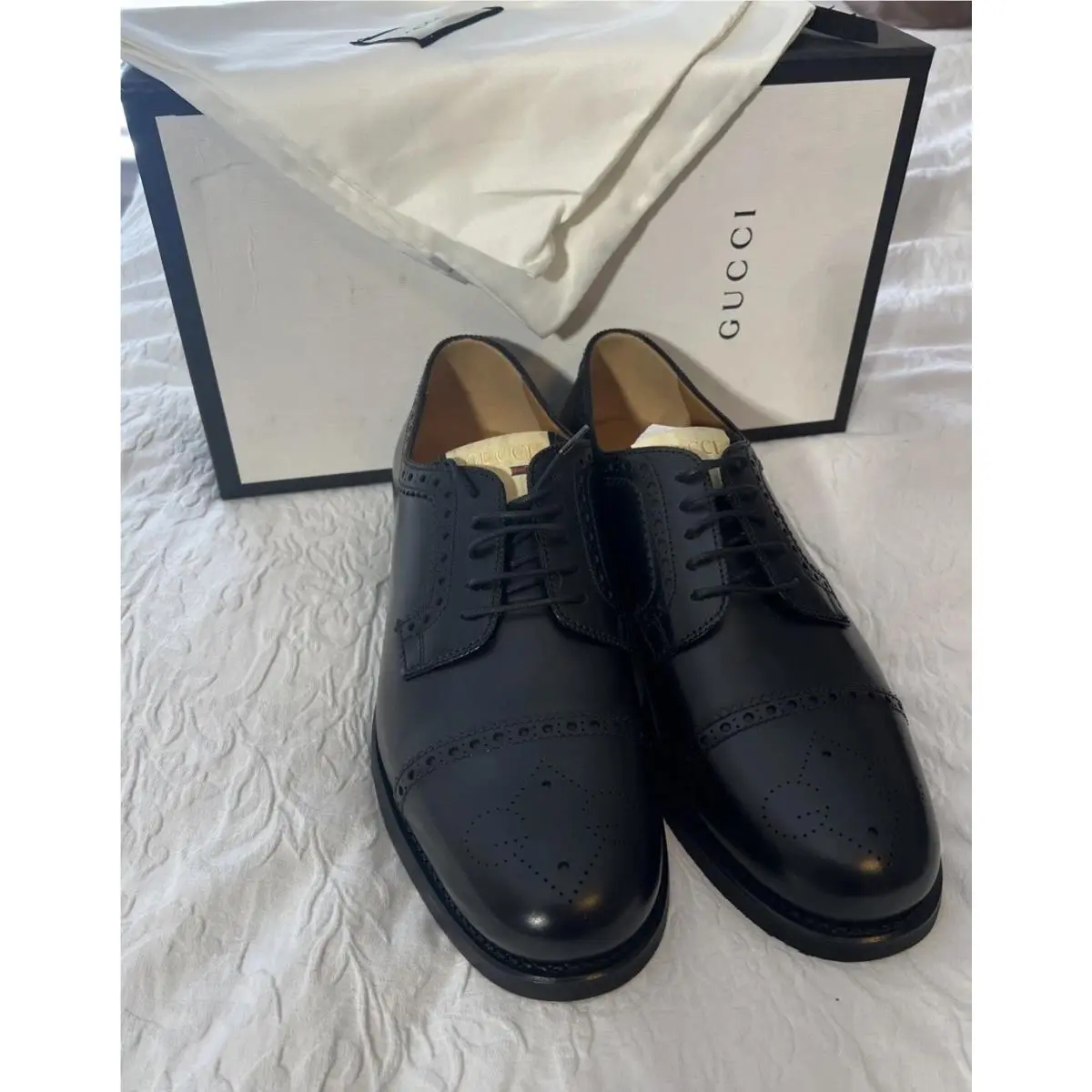 Gucci Black Leather Laces Up Goodyear Mens Shoes Size US 11.5 Made In Italy
