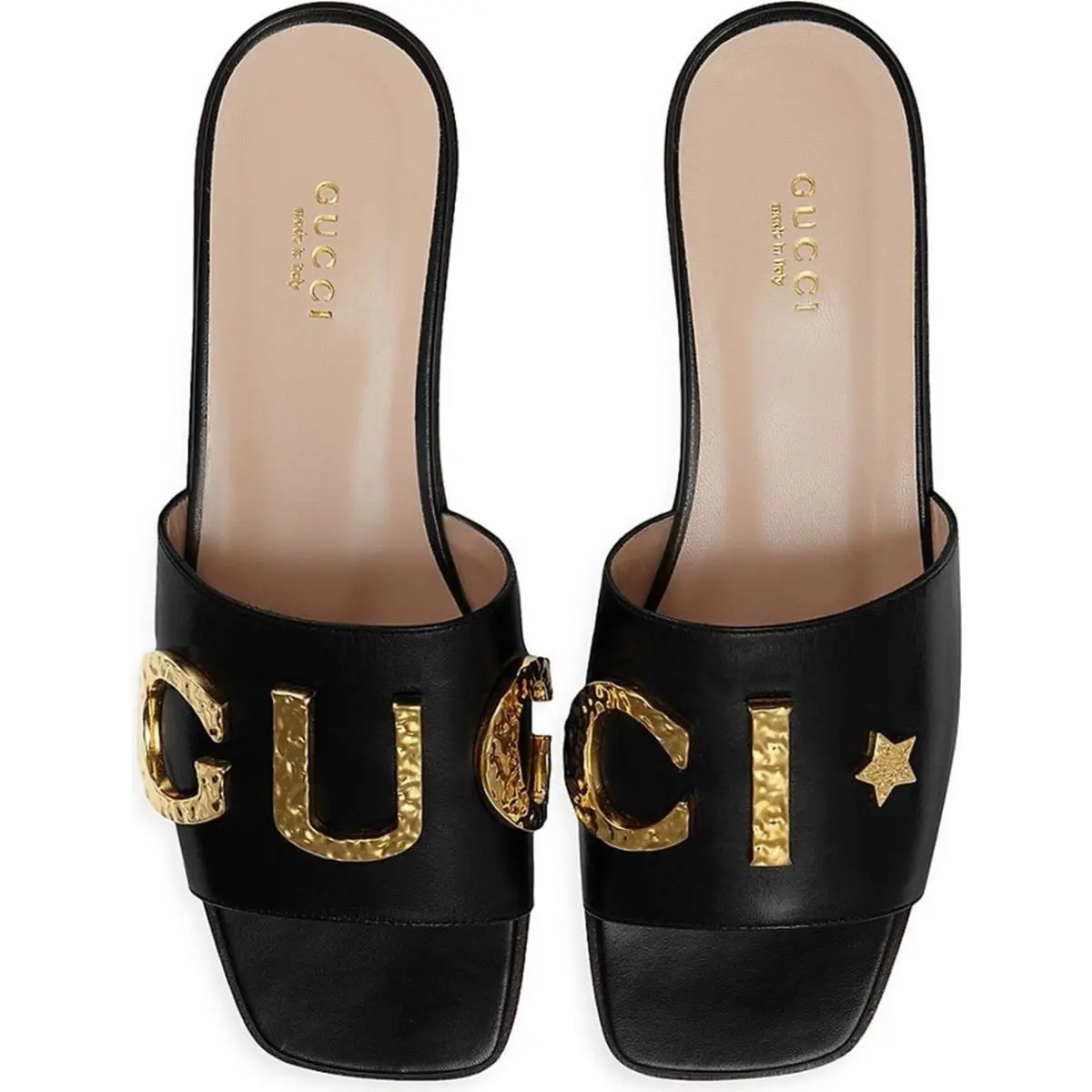 Gucci Women`s Cara Logo Leather Flat Slides - Nero - Us= 35