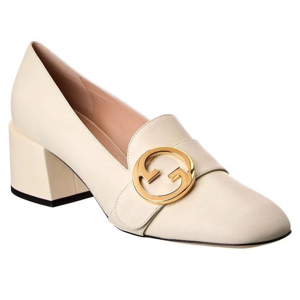 Gucci Blondie Women`s Natural Gg Logo Leather Heel Pumps Size US10.5/ Eur 40.5 - White