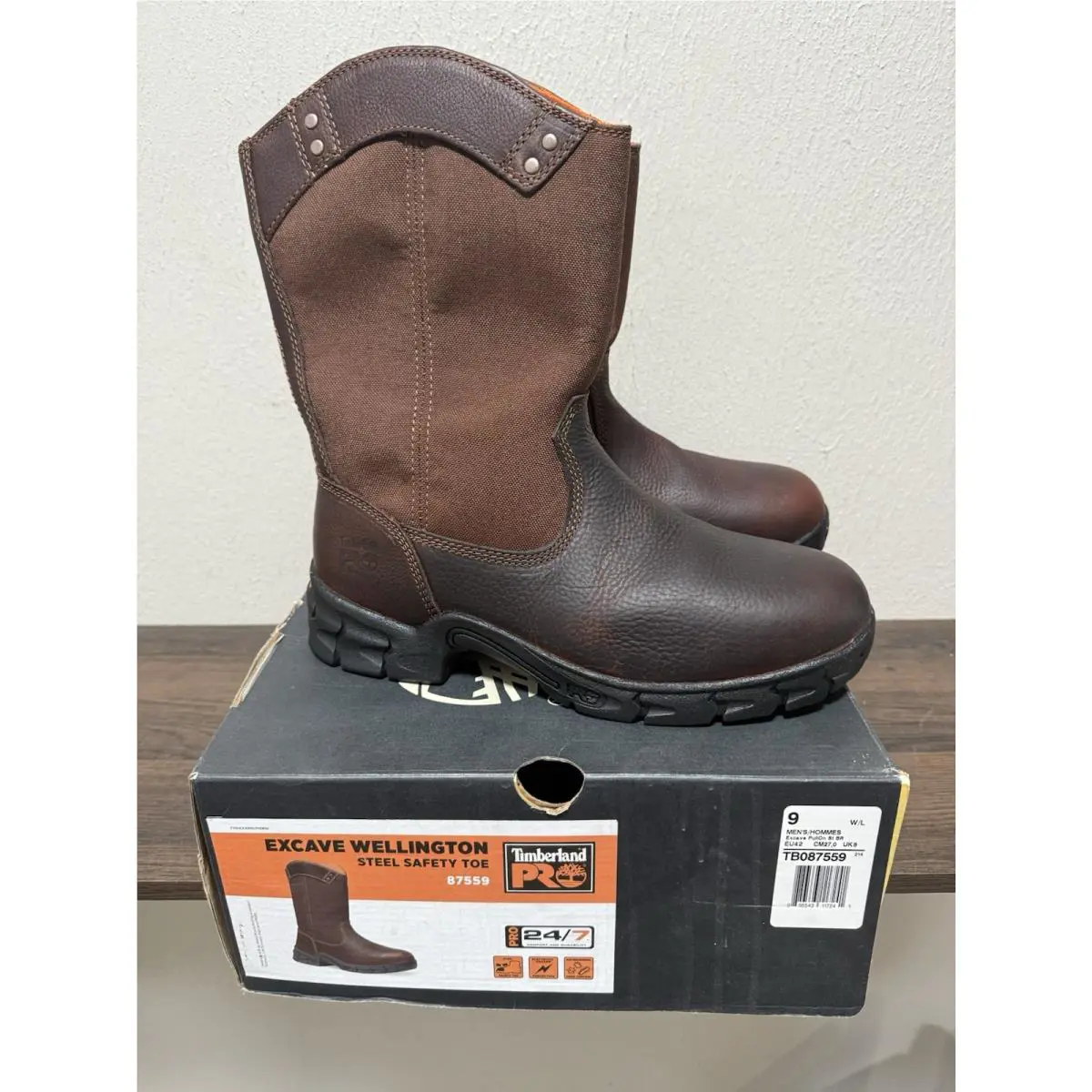 Timberland Pro Excave Wellington Steel Toe Boot Men’s Size 9 W Brown TB087559