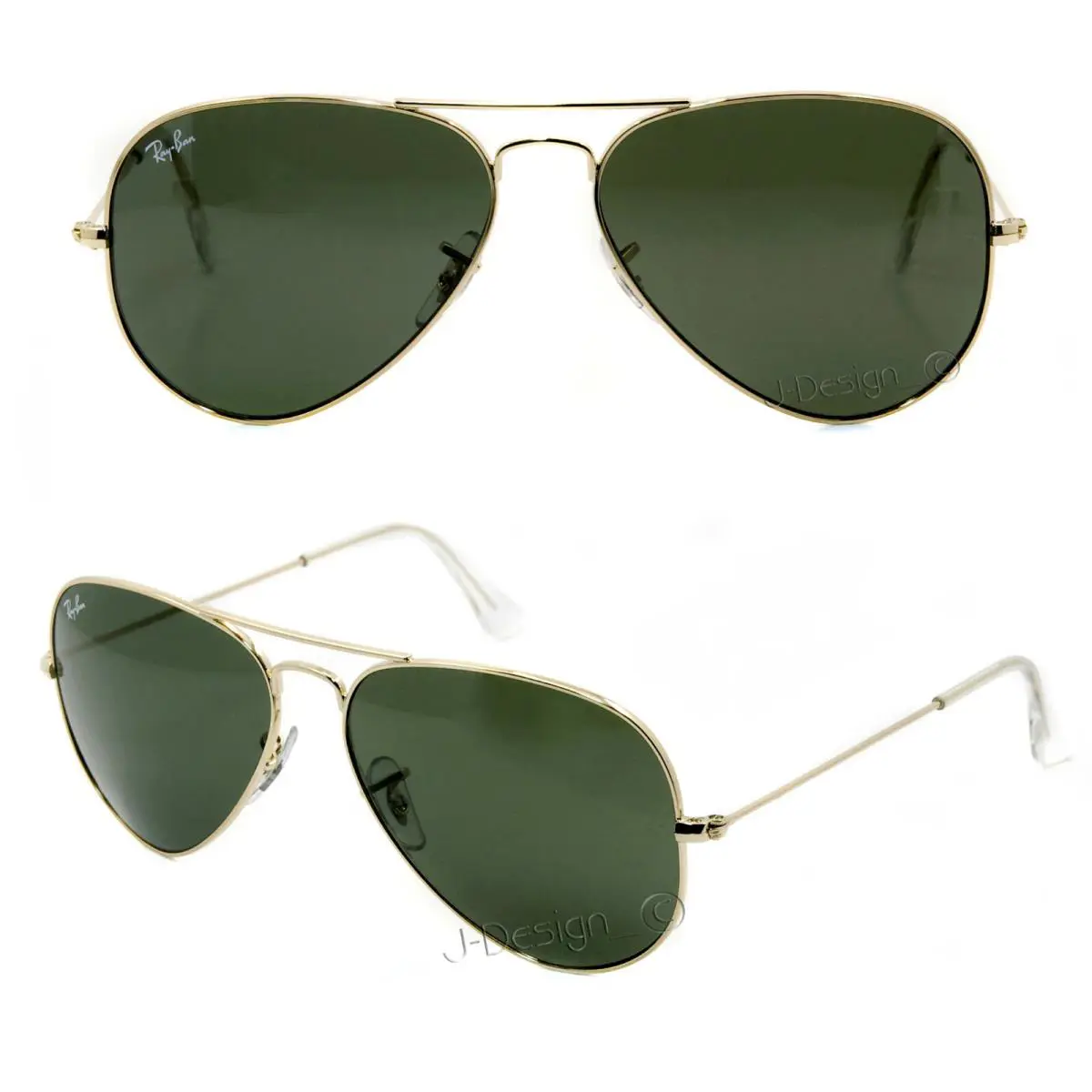 Ray Ban RB 3025 L0205 Aviator Large Metal Gold Green Size 58/14 Italy Sunglasses - Frame: Gold, Lens: Green