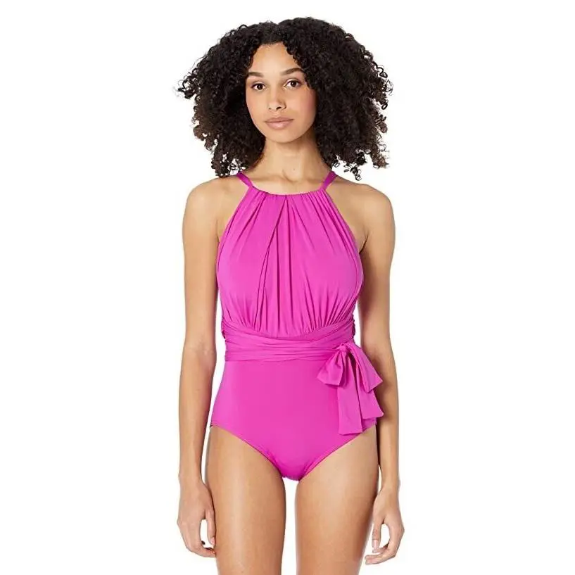 Coco Reef Orchid Keepsake Belted High Neck One-piece L1932 Womens Size 10/34C - Orchid