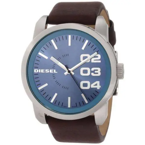 Diesel Men`s Double Down 46 Three-hand Brown Leather Watch DZ1512
