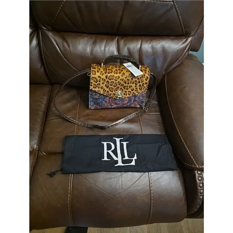 Ralph Lauren Jacquard Farrah Animal Print Satchel Bag Purse