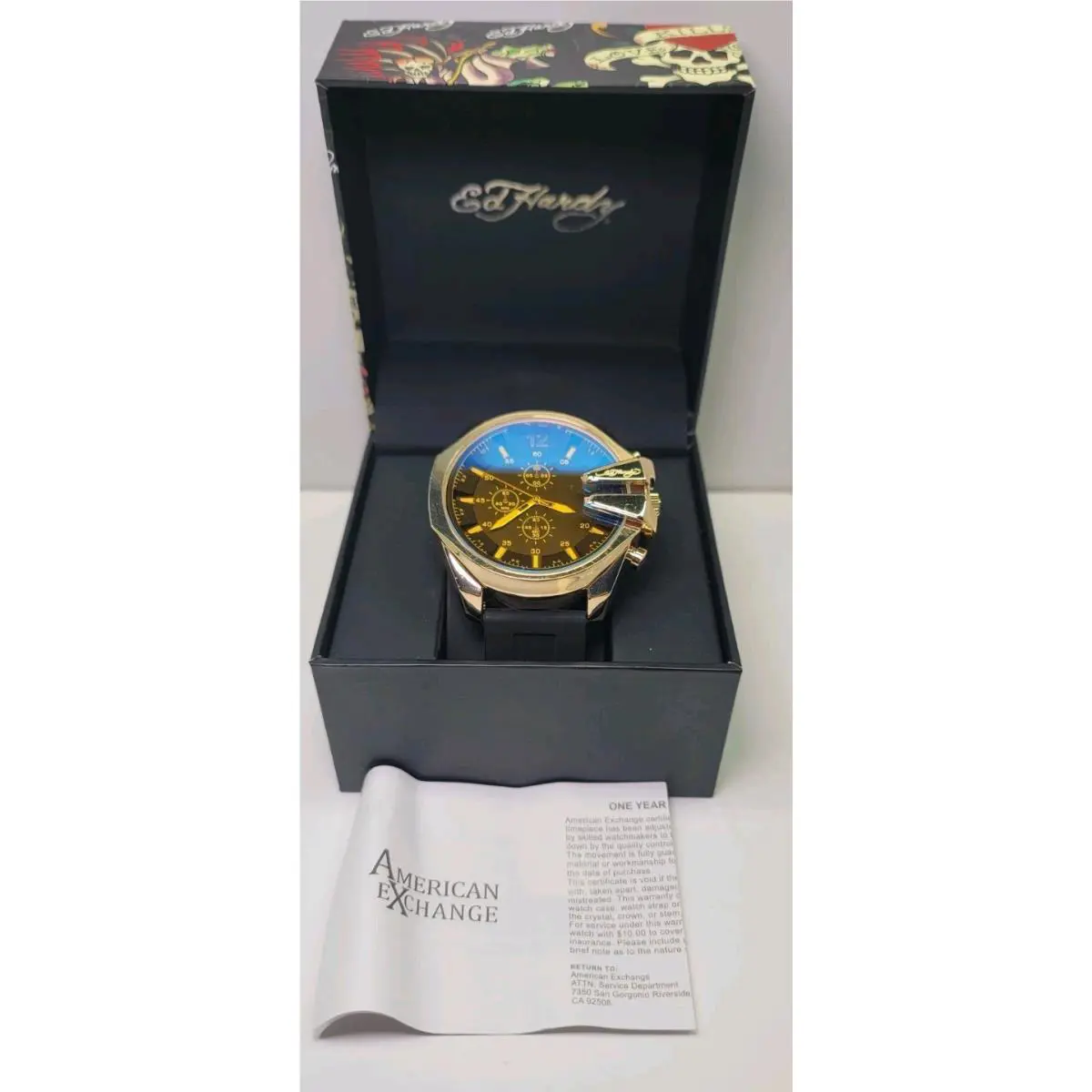 Men`s Black Silicone Strap Watch 53mm Collectors Watch W/box Rare by Ed Hardy