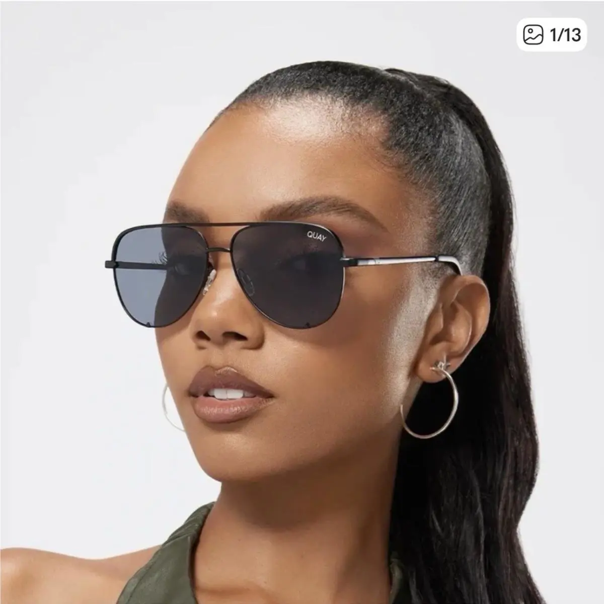 Quay High Key 64 14 145 Lens Cat 3 Aviator Black Smoke Polarized Sunglasses