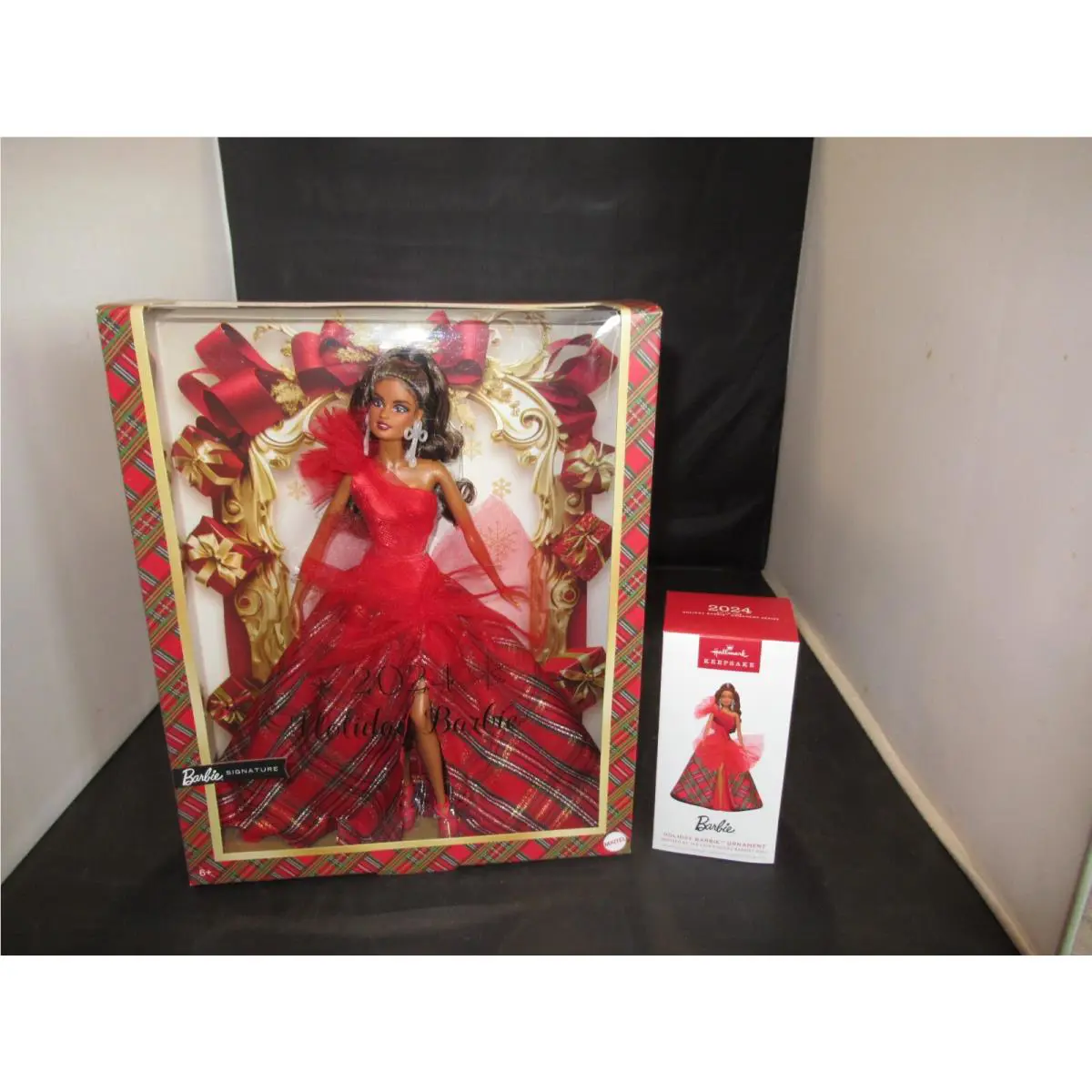 2024 Holiday Barbie HRM63 and 2024 Hallmark Holiday Barbie Ornament