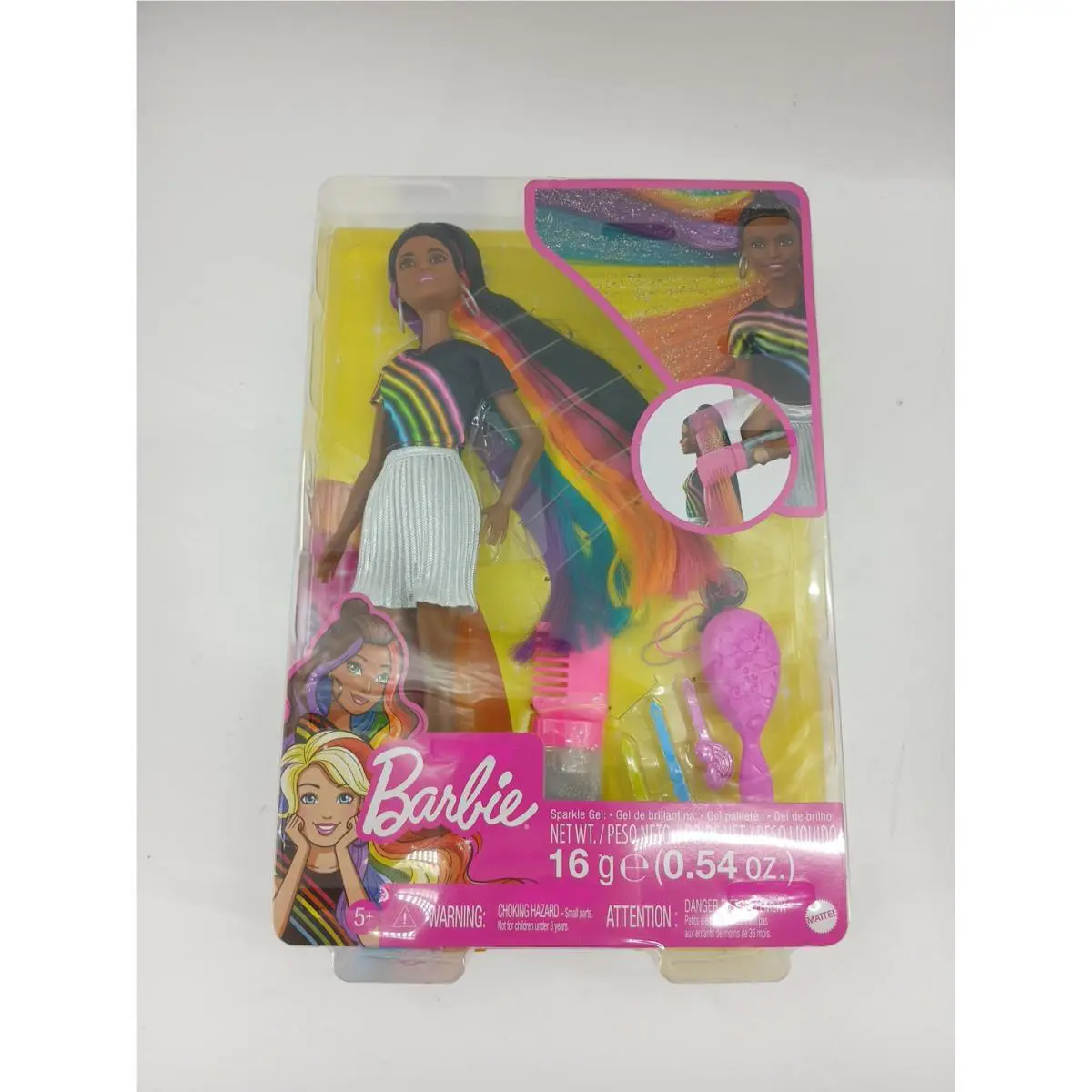 Barbie Rainbow Sparkle Hair Doll Featuring Extra-long 7.5-inch Brunette Hair