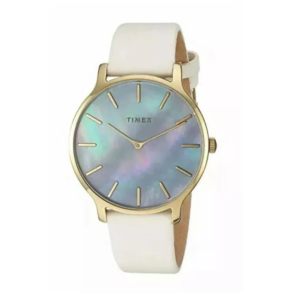 Timex Cream Transcend 38 mm Leather Strap Watch F1433 - Dial: Multicolor, Band: Cream