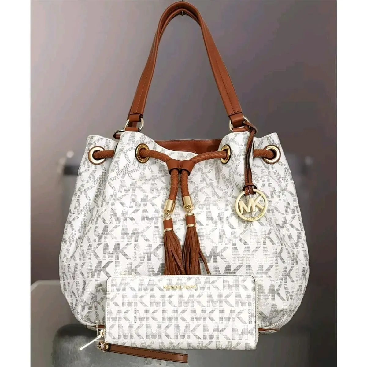 Jet Set Vanilla Logo Gathered Tote Bag+/or Matching Wallet Bag and Wallet set by Michael Kors