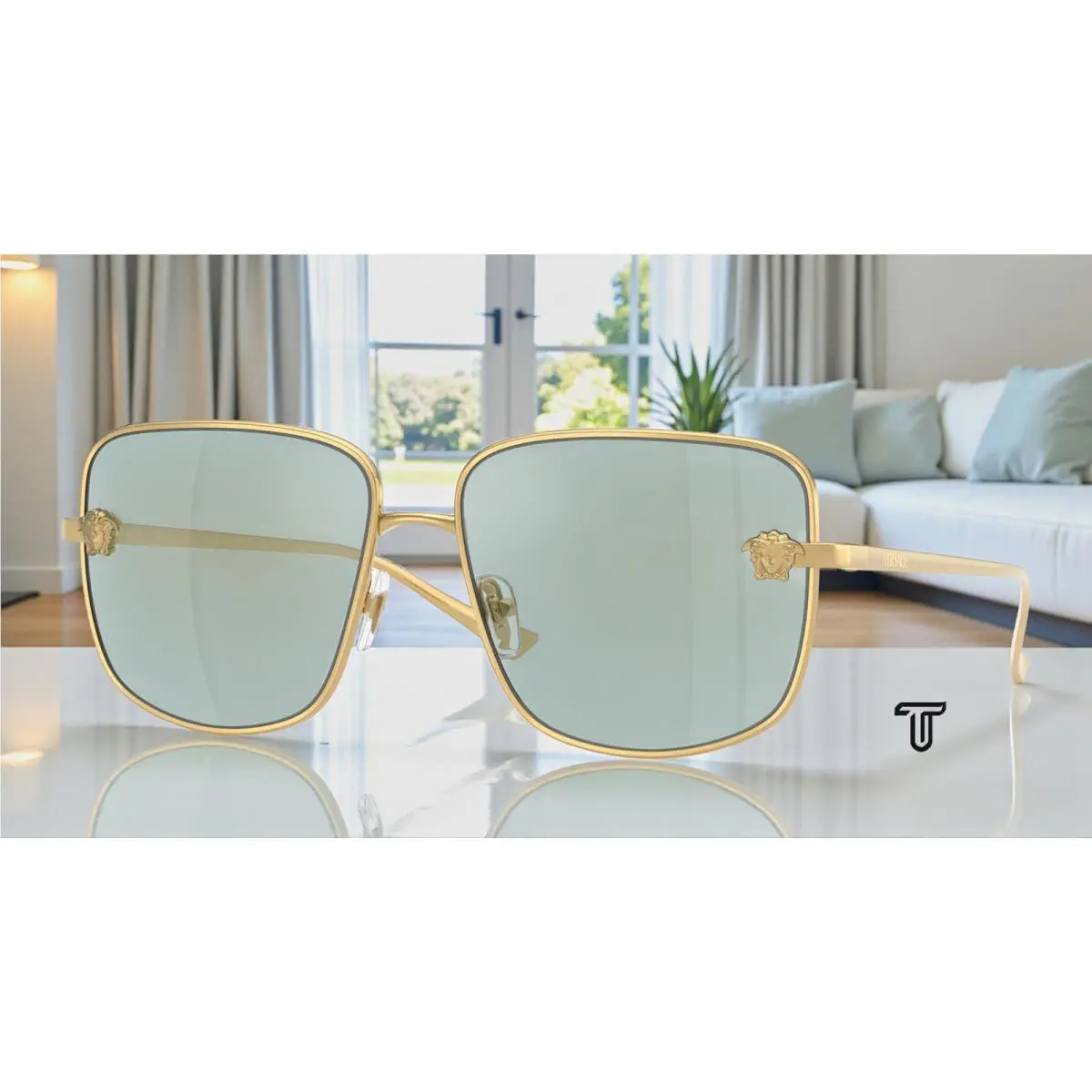 Versace VE2282 10029C Gold Azure Flash Silver 59 mm Women`s Sunglasses