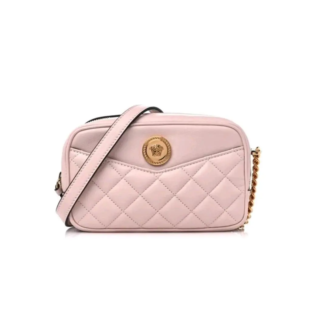 Versace La Medusa Women`s Bag Pink Crossbody Shoulder Nappa Quilted Camera