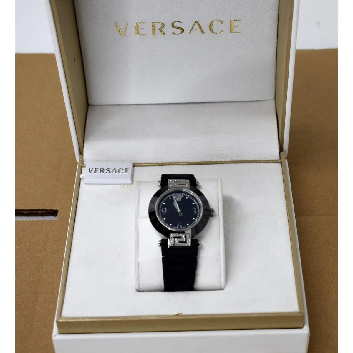 Women`s 92Q K1190295 Black Ceramic Diamond Rubber Watch by Versace
