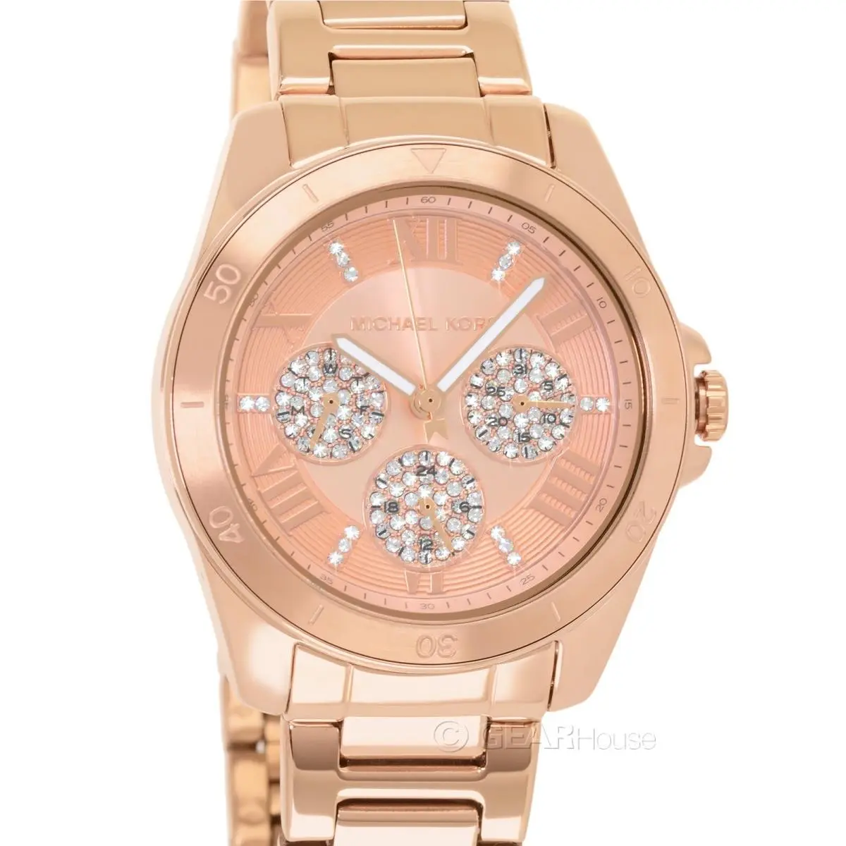 Michael Kors Alek Womens Watch Pave Crystal Dial Rose Gold Stainless Steel Band