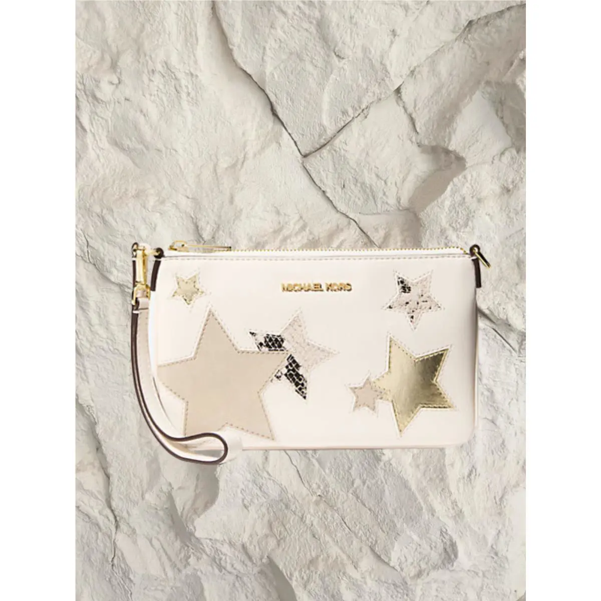 Michael Kors Small Women Convertible Pouch Wristlet Purse Bag Light Cream Clutch