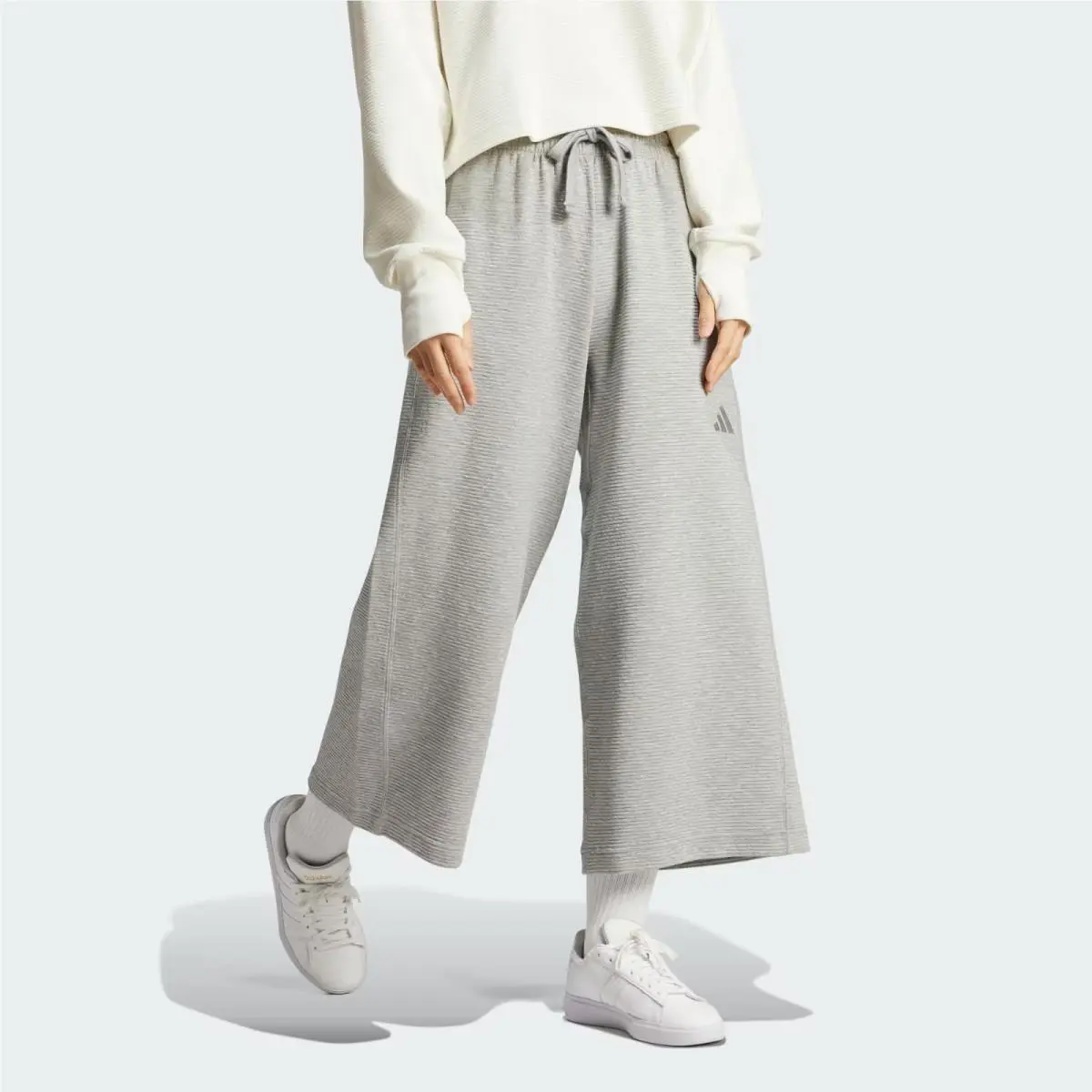 Adidas All Szn Rib 7/8-Length Wide Leg Pants Medium Grey Heather Large