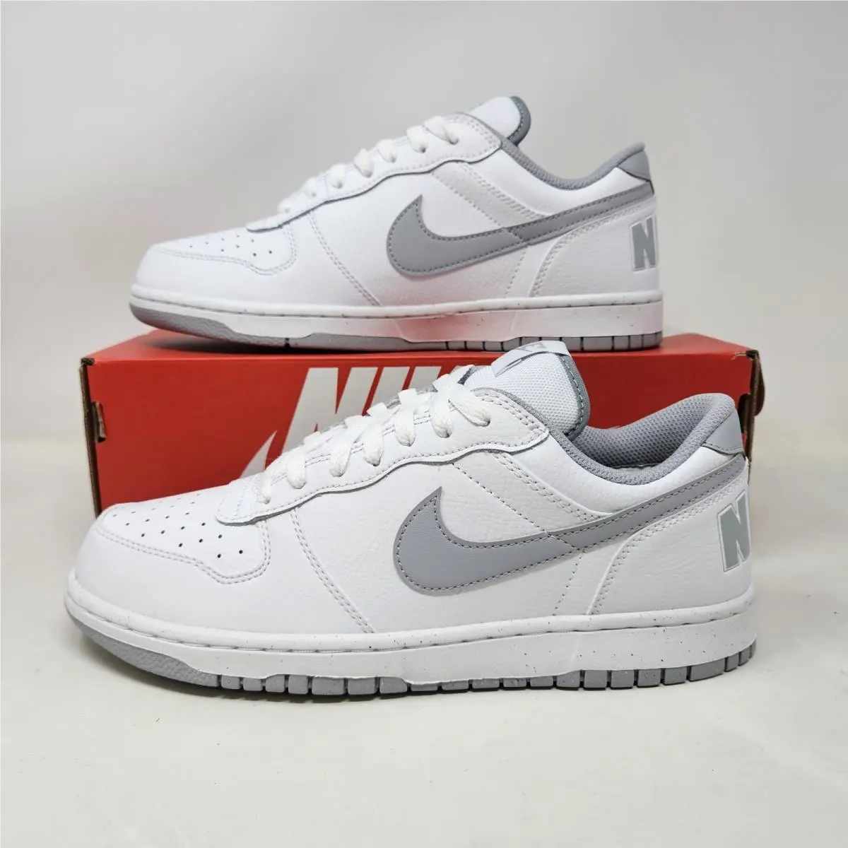 Nike Big Low `white Wolf Grey` Casual Leather Shoe / 355152 106 / Mens Size 11.5