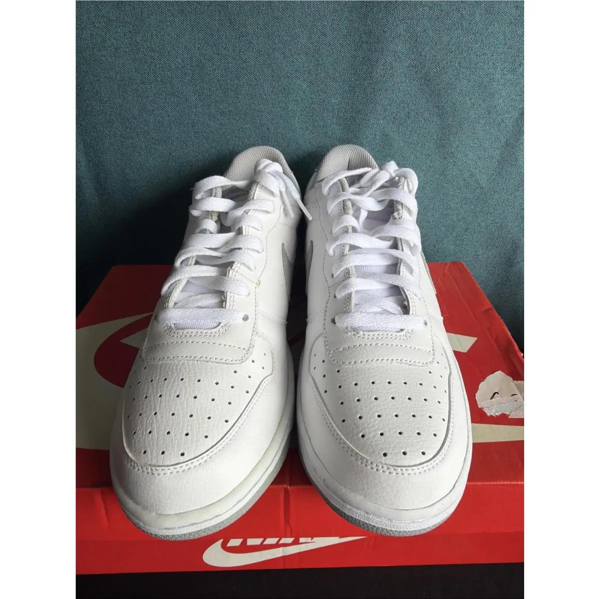 Nike Big Nike Low Men`s Leather Sneakers Size 13 White Grey 355152-106
