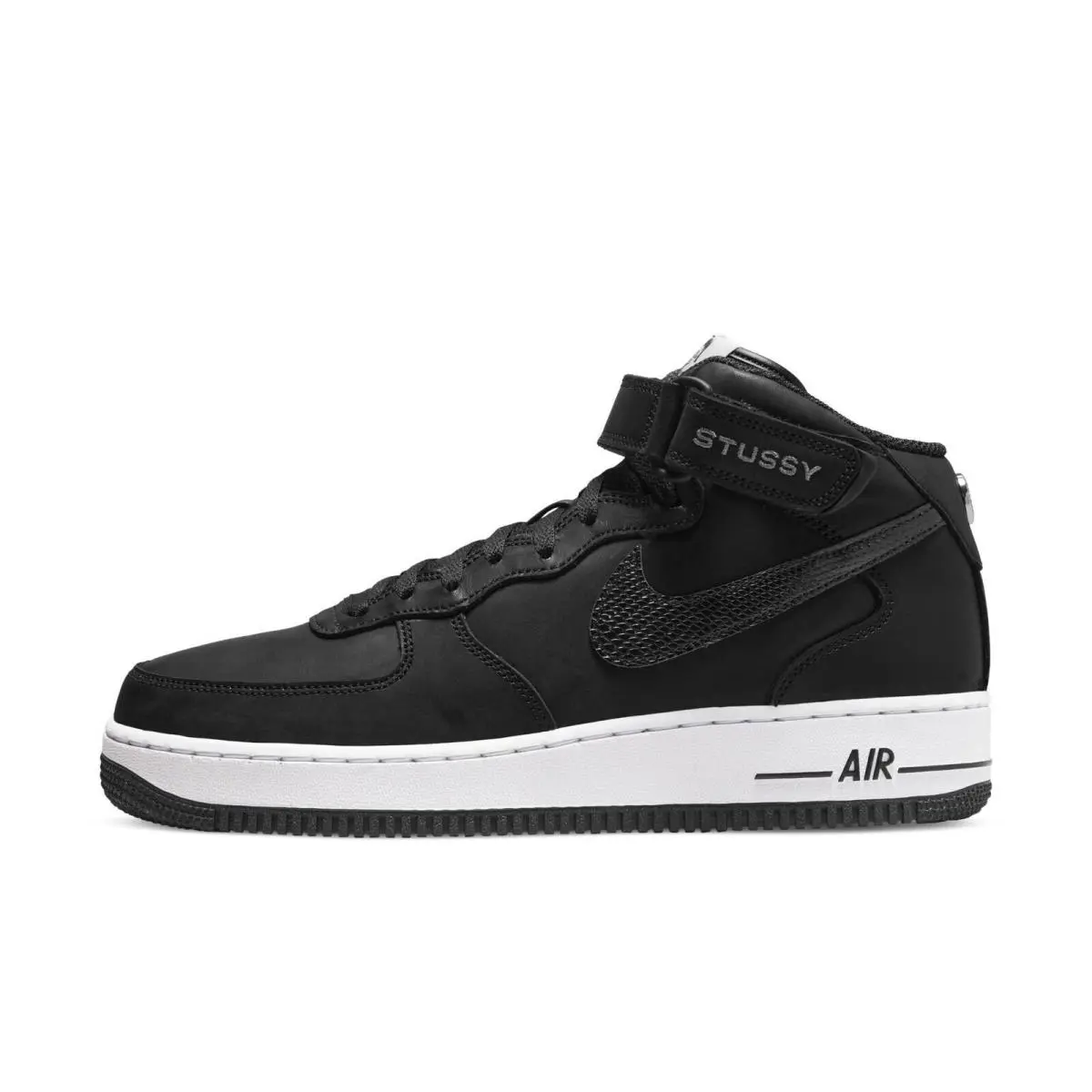 Nike x Stussy Air Force 1 Mid Leather Shoes Black/white Sneakers Men`s Size 11.5 - Black