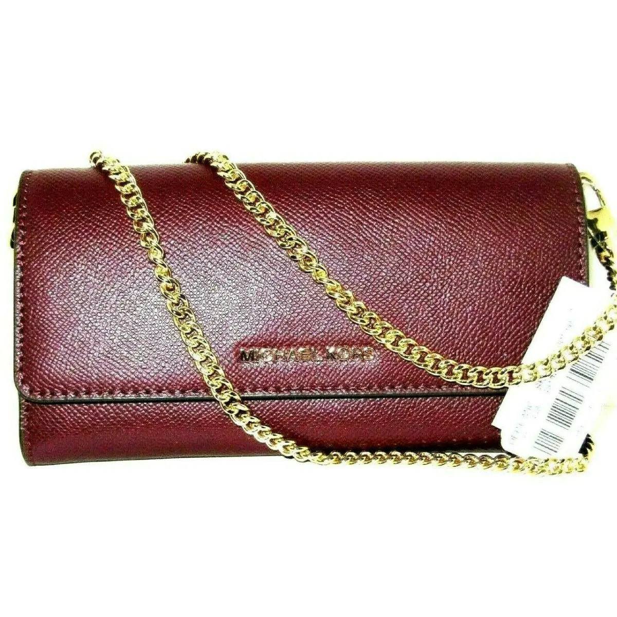 Michael Kors Large Multifunction 2 Piece Wallet Set On A Chain Oxblood Pink