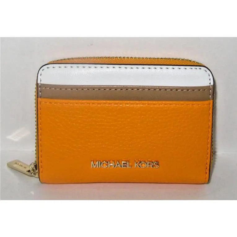 Michael Kors Jet Set Travel Medium Color-block Zip Card Case Wallet Pop Orange