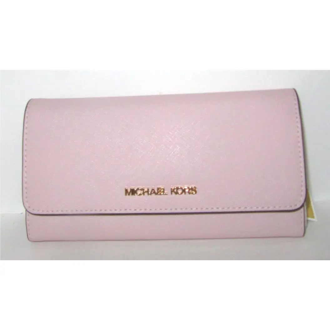 Michael Kors Jet Set Travel Large Trifold Wallet Powder Blush Signature