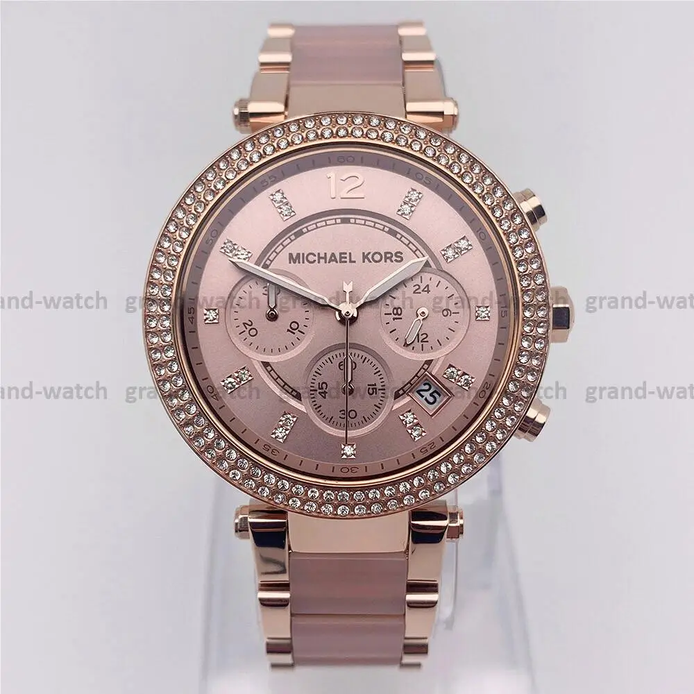 Michael Kors MK5896 Parker Blush Dial Rose Gold-tone Blush Acetate Ladies Watch