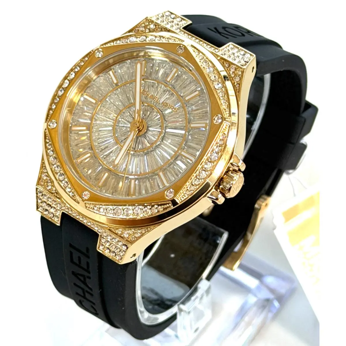 Michael Kors MK7247 Lennox Pave Glitz Gold-tone/black Silicone Strap Watch