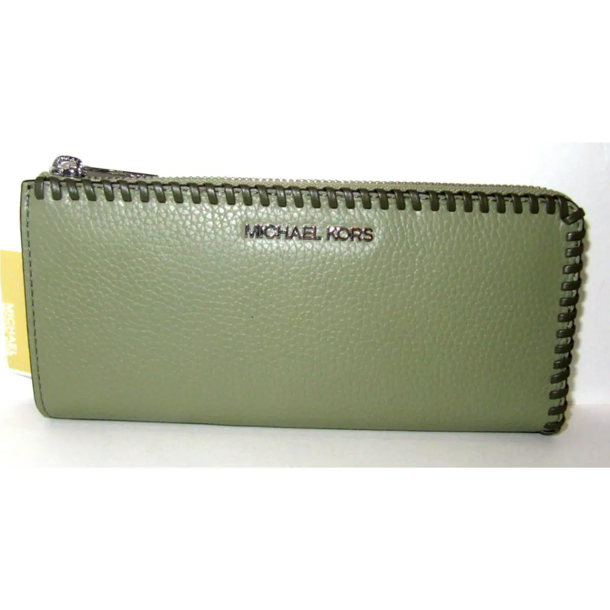 Michael Kors Jet Set Travel Large Three Quarter Zip Wallet Thyme Green