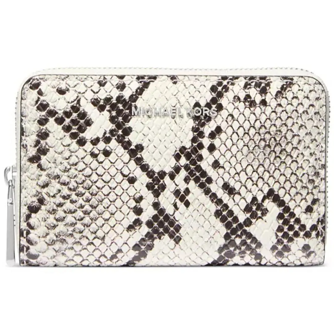 Michael Kors Jet Set Snakeskin Print Leather MK Logo Card Case / Wallet