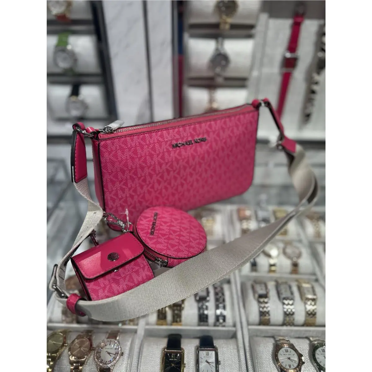 Michael Kors Jet Set Small Crossbody Bag Handbag Purse Shoulder Dragonfruit Pink