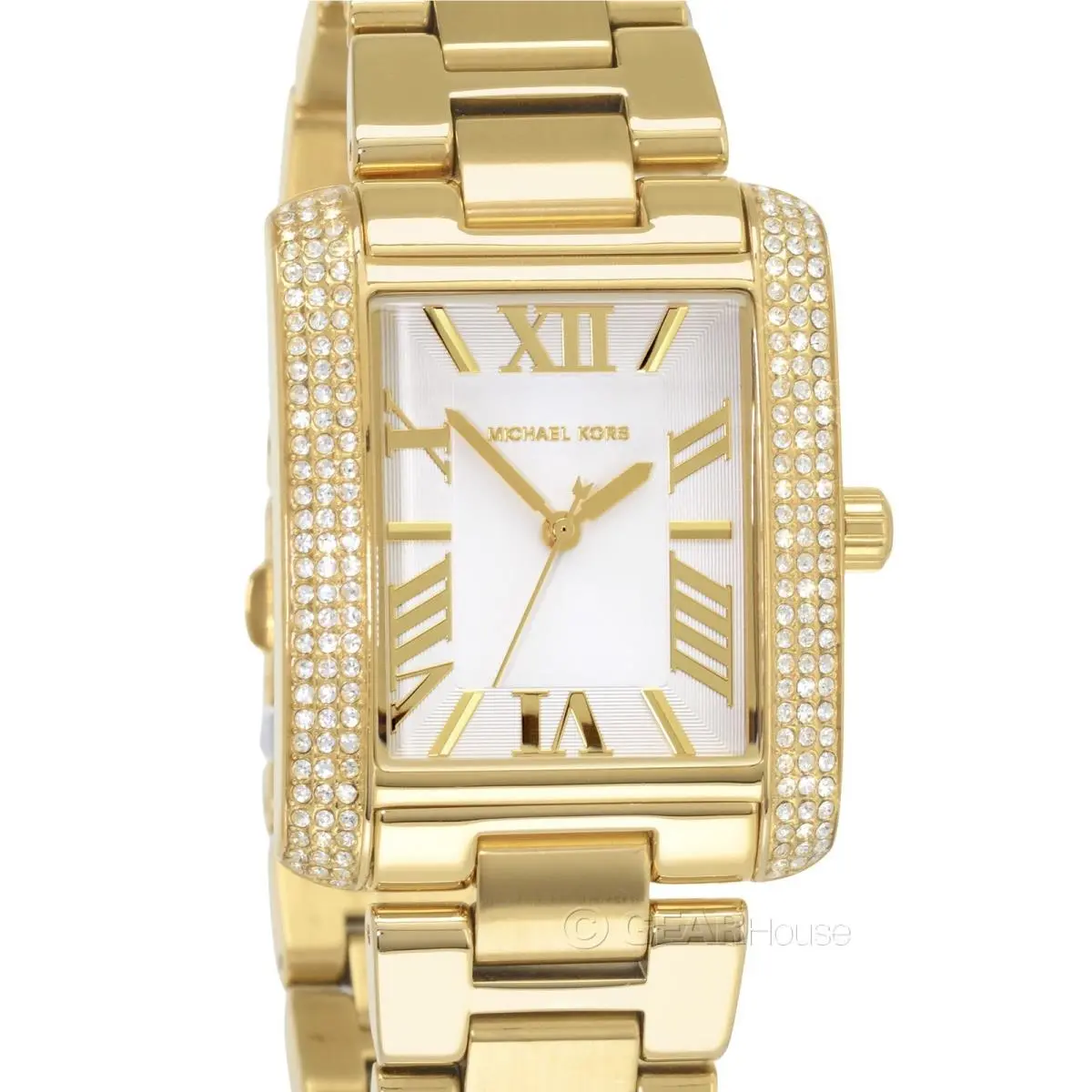 Emery Womens Pave Crystals Watch White Dial Gold Stainless Steel by Michael Kors