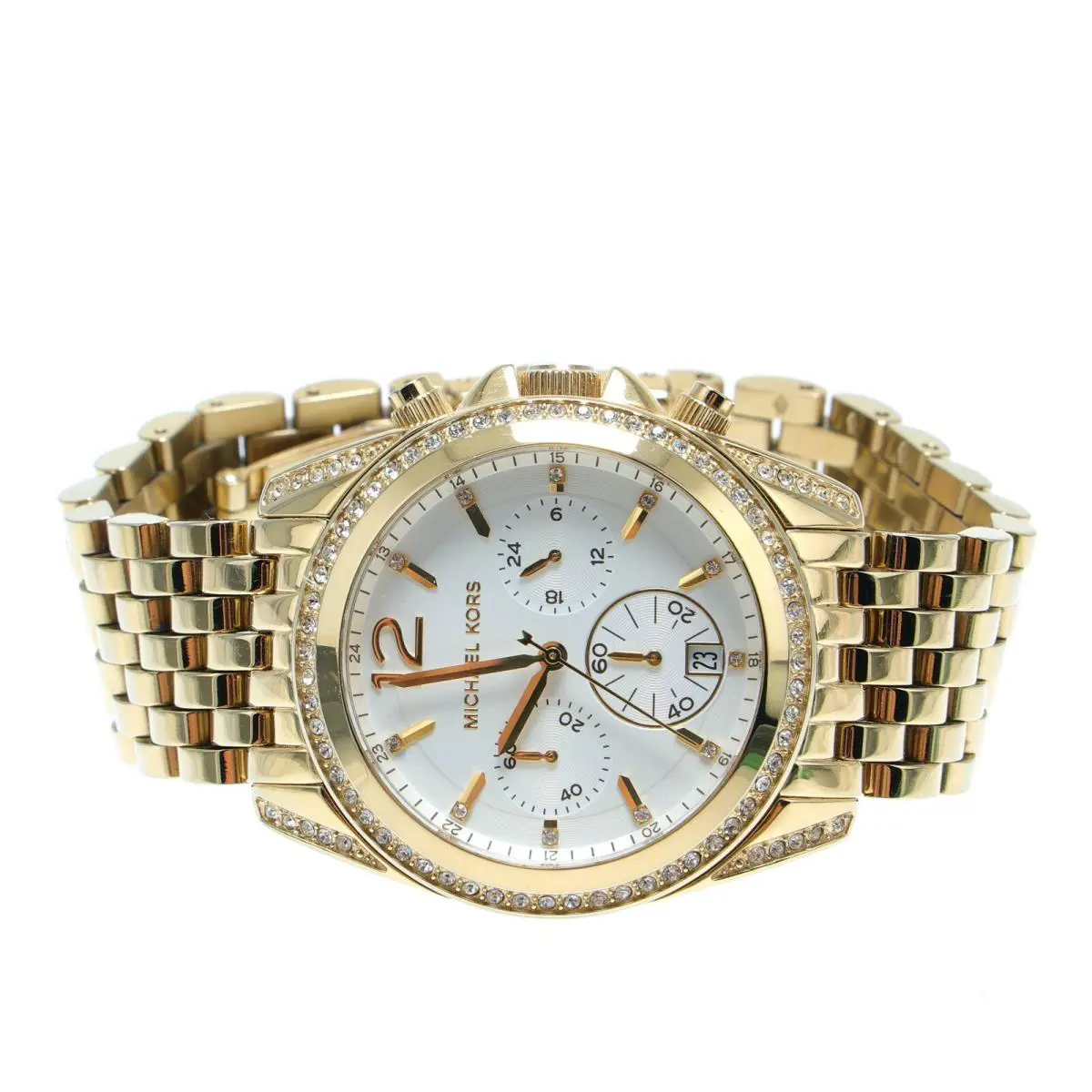 Michael Kors MK5835 Pressley Chronograph White Dial Gold-tone Ladies Watch F1331 - Band: Gold