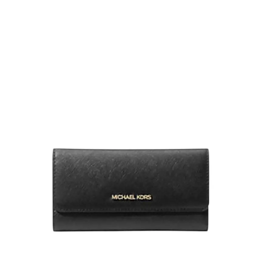 Michael Kors Crossgrain Leather Tri-fold Wallet Jet Set Travel Black