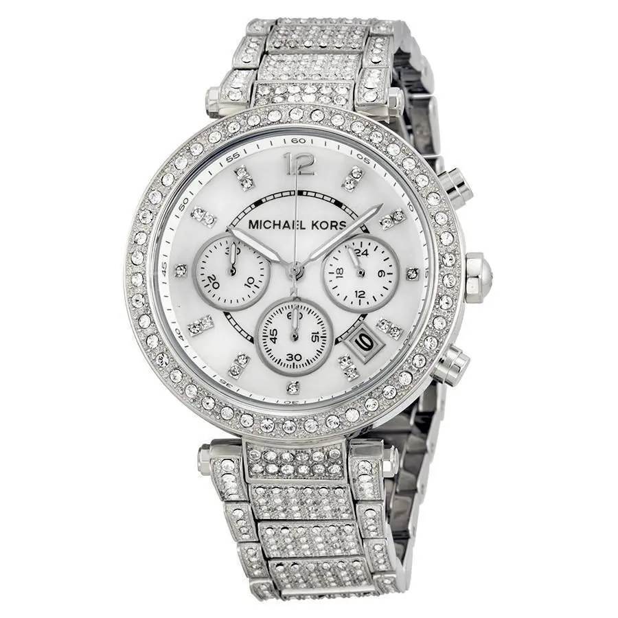 Michael Kors Parker Mother of Pearl Dial Crystals Steel Ladies Watch MK5572