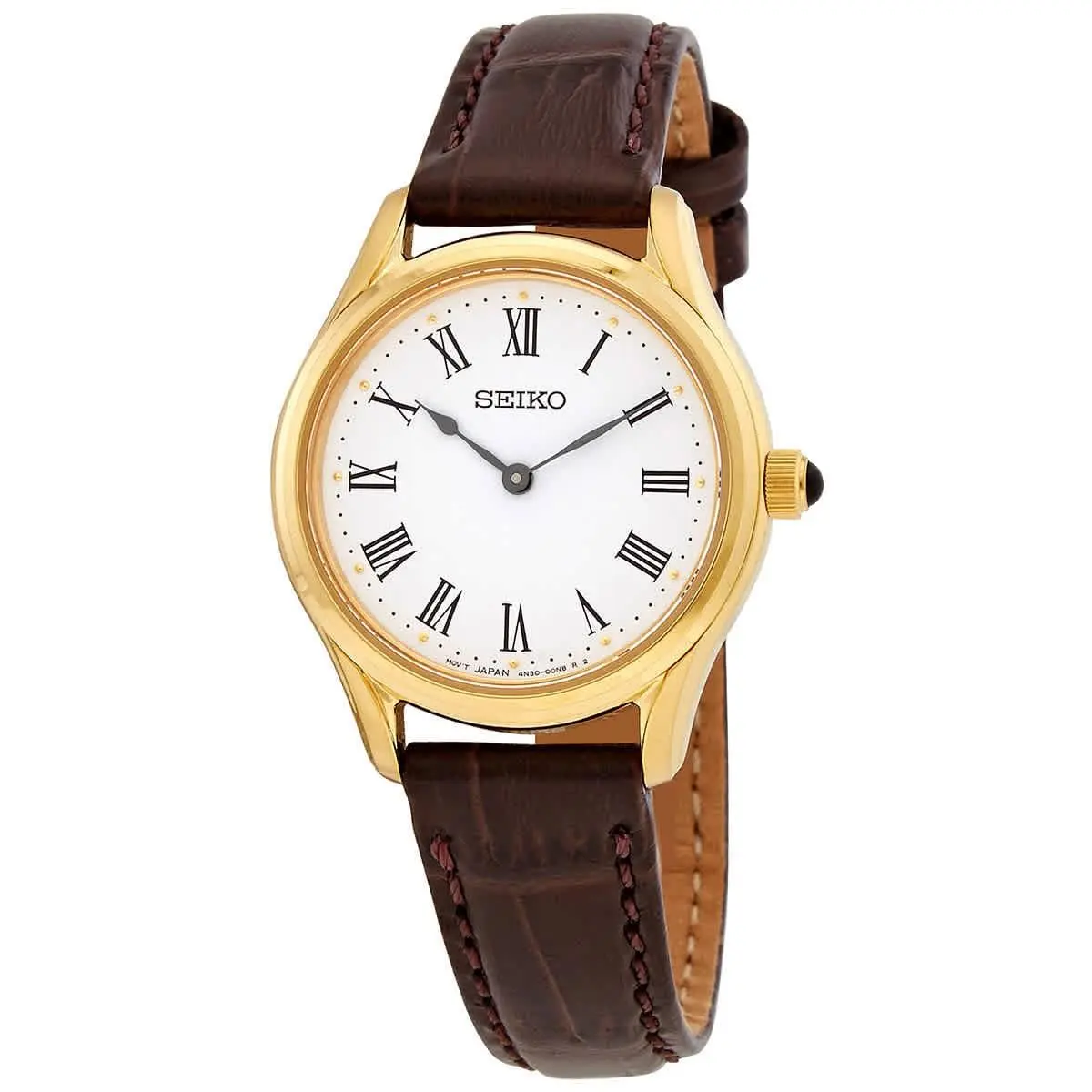 Quartz White Dial Brown Leather Ladies Watch SWR072P1 by Seiko
