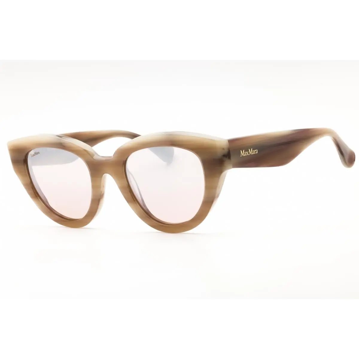 Max Mara MM0077 60G Sunglasses Beige Horn Frame Brown Mirror Lenses 50mm