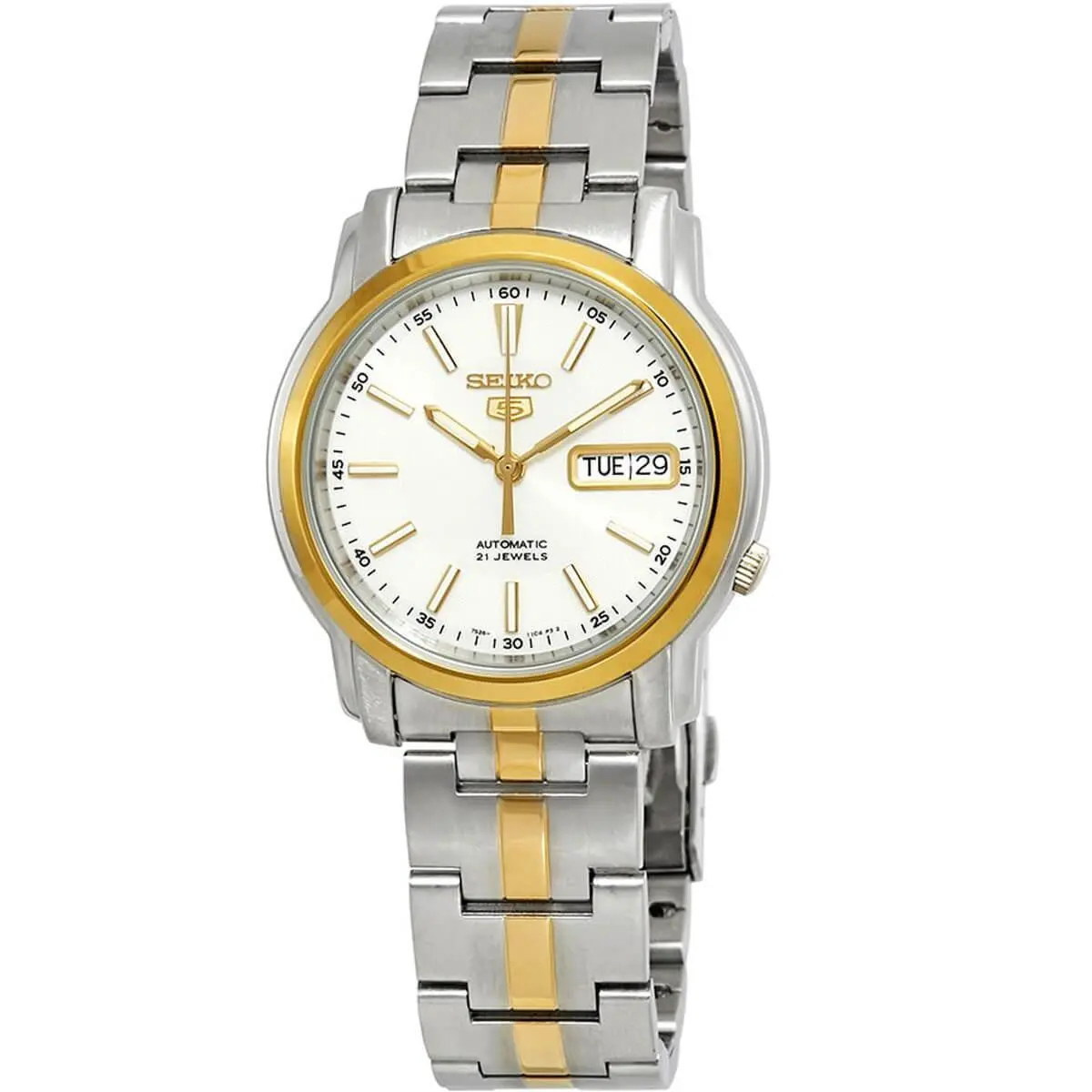 Men`s Watch Series 5 White Dial Two Tone Stainless Steel Bracelet SNKL84K1 by Seiko