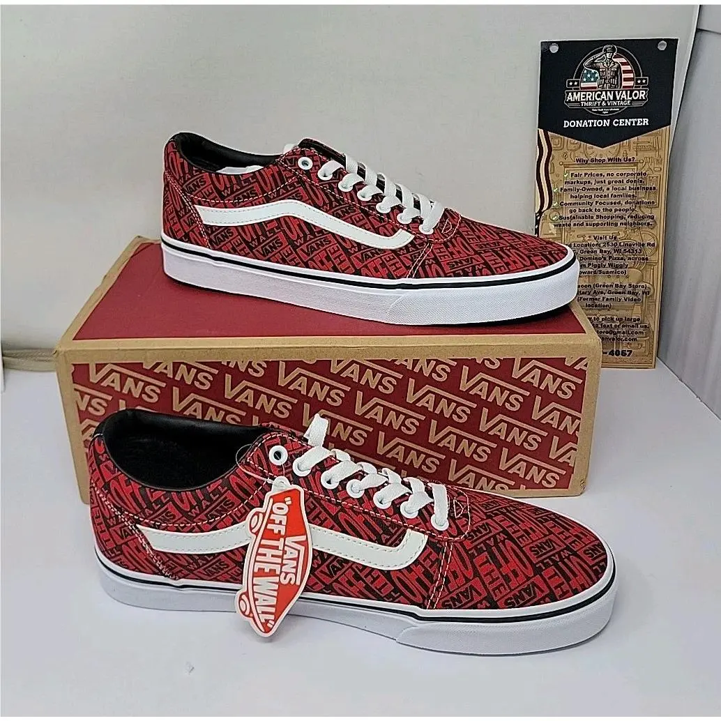 Vans Off The Wall Logo Red White Canvas Size 11 Sneakers VN0A38dm14z